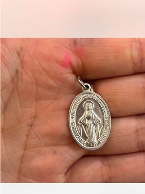 Sterling Silver Miraculous Medal Pendant - Silver